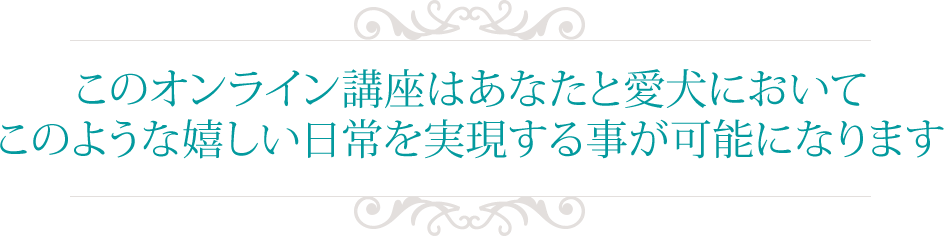 このオンライン講座はあなたと愛犬においてこのような嬉しい日常を実現する事が可能になります
