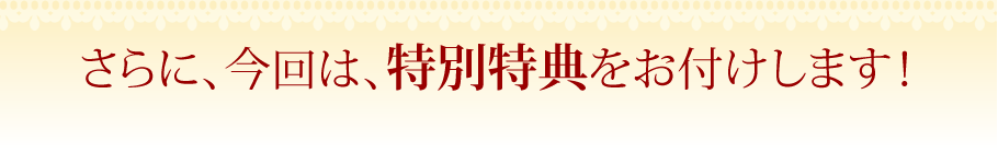 さらに、今回は、特別特典をお付けします！